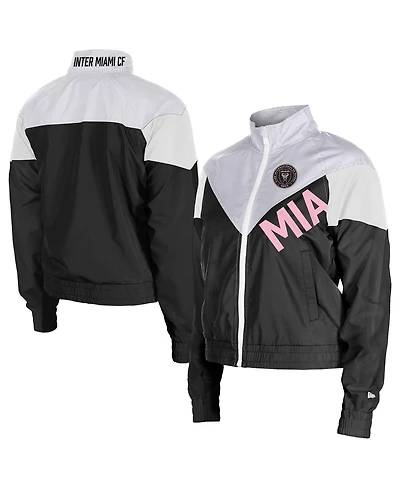 5th & Ocean By New Era Women's Black Inter Miami Cf Leisure Cropped Full-Zip Windbreaker Jacket