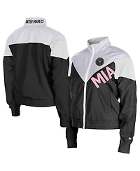 5th & Ocean By New Era Women's Black Inter Miami Cf Leisure Cropped Full-Zip Windbreaker Jacket