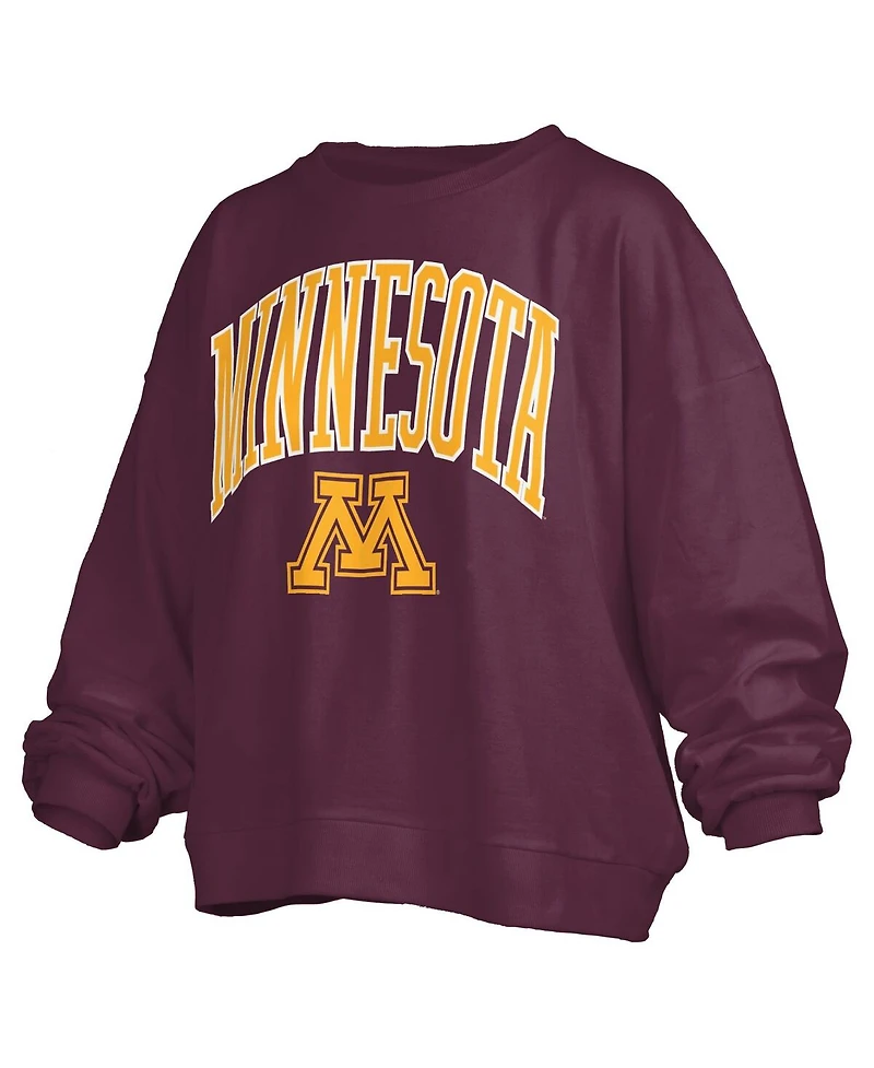Pressbox Women's Maroon Minnesota Golden Gophers Janise Arch Over Logo Waist Length Oversized Pullover Sweatshirt