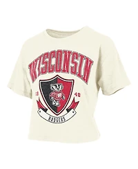 Pressbox Women's Cream Wisconsin Badgers Buckler Vintage Cropped T-Shirt