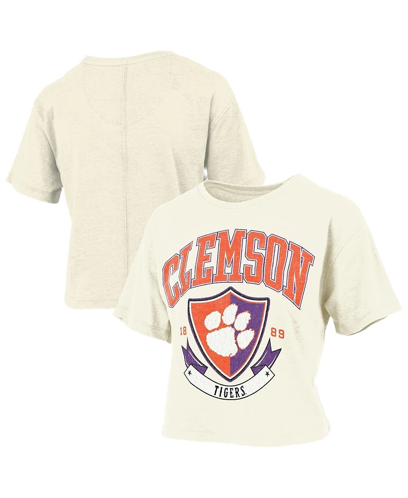 Pressbox Women's Cream Clemson Tigers Buckler Vintage Cropped T-Shirt