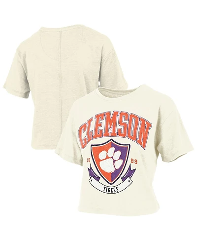 Pressbox Women's Cream Clemson Tigers Buckler Vintage Cropped T-Shirt