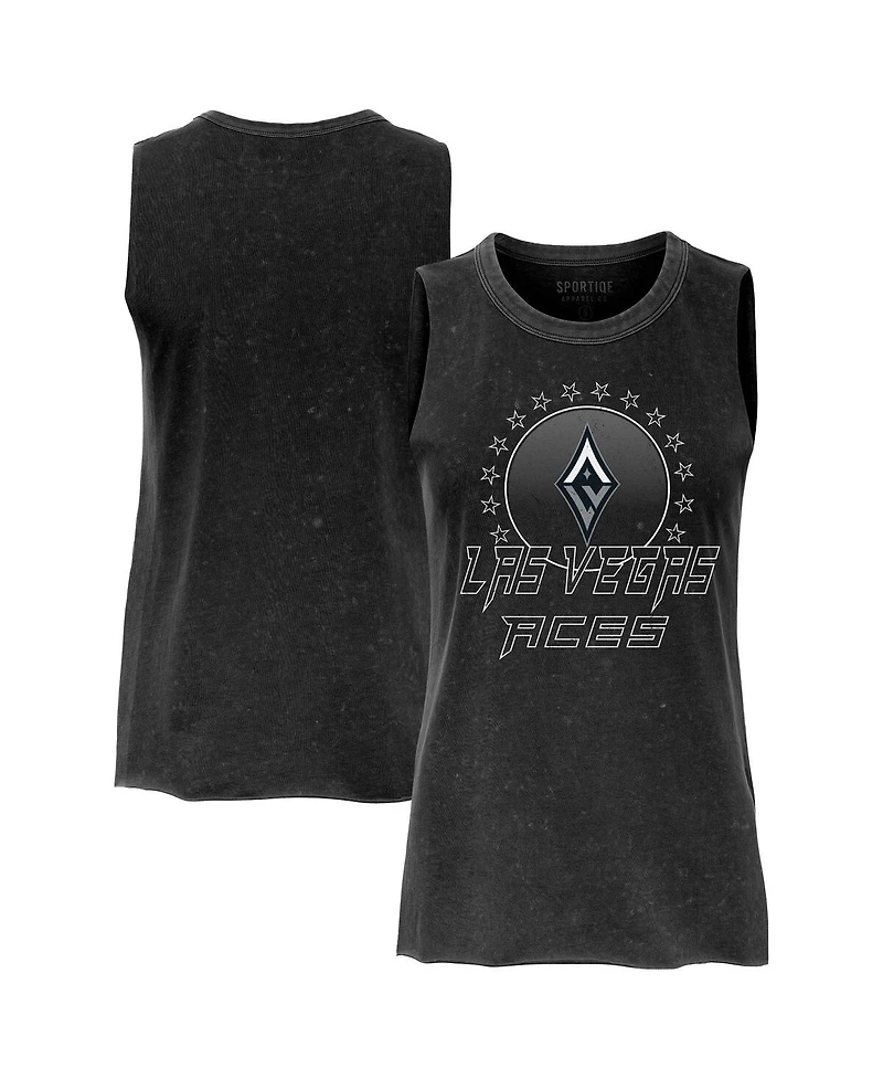 Sportiqe Women's Black Las Vegas Aces Rock Roll Collection Turner Mineral Wash Tank Top