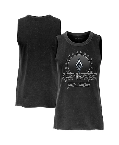 Sportiqe Women's Black Las Vegas Aces Rock Roll Collection Turner Mineral Wash Tank Top
