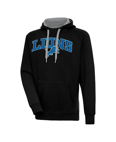 Antigua Men's Black Detroit Lions Victory Pullover Hoodie