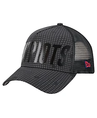 New Era Men's Black New England Patriots Midnight Ink Tonal Text A-Frame Trucker 9FORTY Adjustable Hat