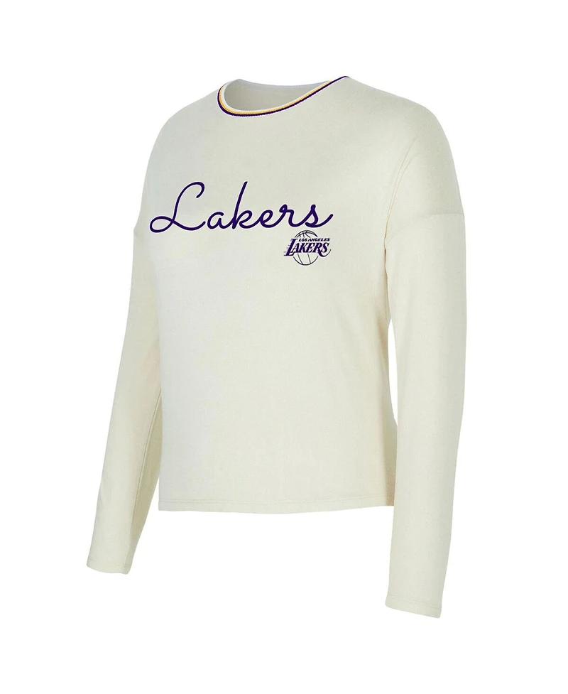 Concepts Sport Women's 2-Piece Cream Los Angeles Lakers Kaki Hacci Knit Long Sleeve Top and Shorts Set