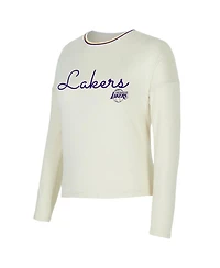 Concepts Sport Women's 2-Piece Cream Los Angeles Lakers Kaki Hacci Knit Long Sleeve Top and Shorts Set