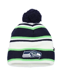 '47 Brand Big Boys and Girls White Seattle Seahawks Stripling Cuffed with Pom Knit Hat