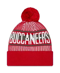 New Era Men's Red Tampa Bay Buccaneers Striped Cuffed with Pom Knit Hat