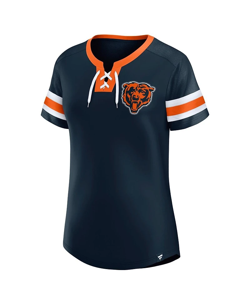 Fanatics Women's True Navy Chicago Bears Lace-Up Bling T-Shirt