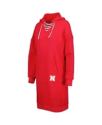 Touch Women's Scarlet Nebraska Huskers Quick Pass Lace-Up V-Neck Hoodie Dress