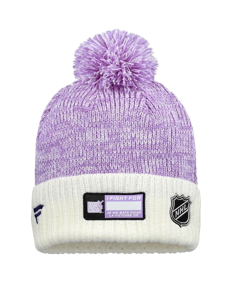 Fanatics Men's Lavender/White Columbus Blue Jackets Hockey Fights Cancer Cuffed Knit Pom with Hat