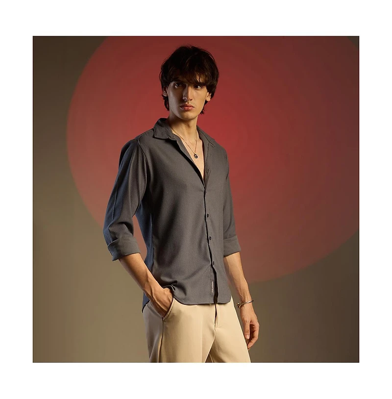 Campus Sutra Solid Seersucker Shirt