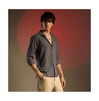 Campus Sutra Solid Seersucker Shirt