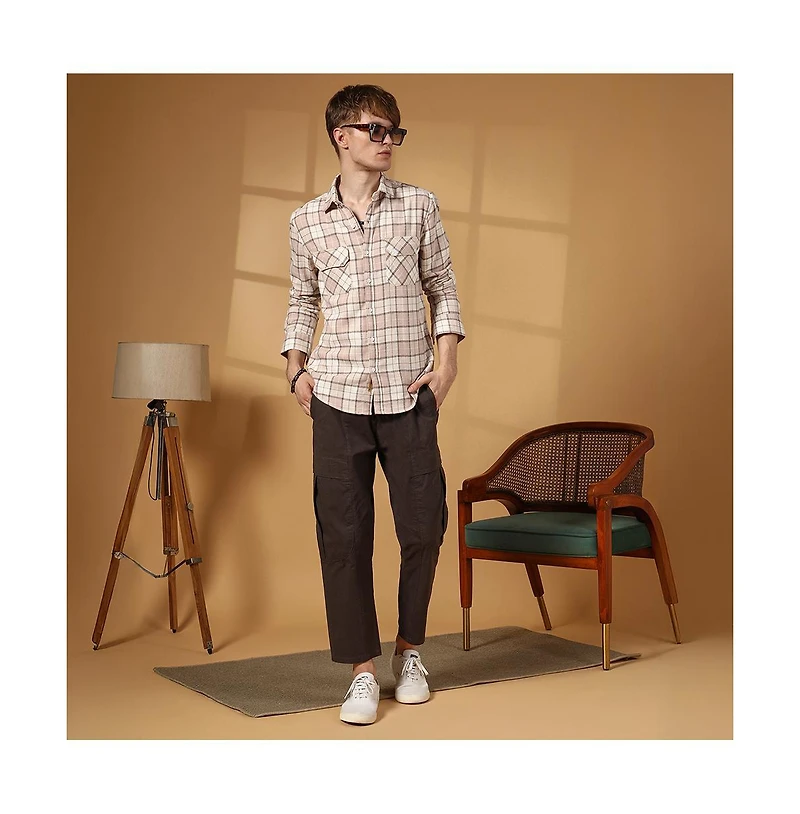 Campus Sutra Men's Buffalo Check Utility Shirt