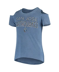 5th & Ocean By New Era Big Girls Blue San Jose Earthquakes Cold Shoulder T-Shirt