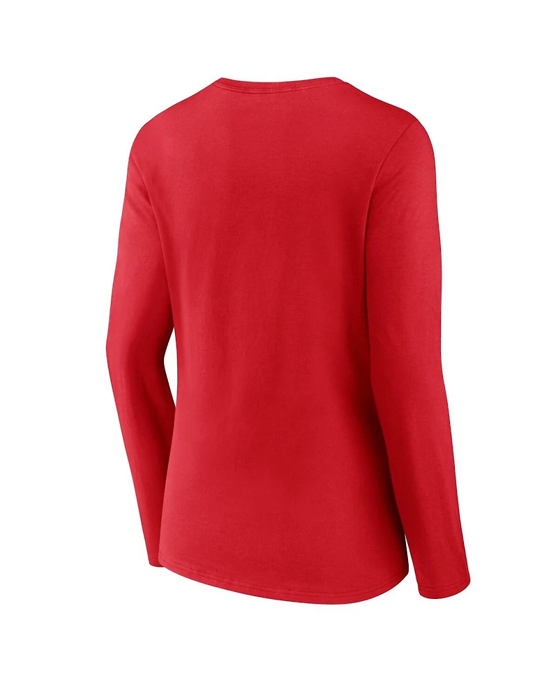 Fanatics Women's Red Chicago Bulls Iconic Tumble Long Sleeve V-Neck T-Shirt