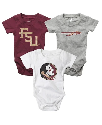 Wes & Willy Baby Boys and Girls Garnet/White/Heather Gray Florida State Seminoles 3-Pack Bodysuit Set