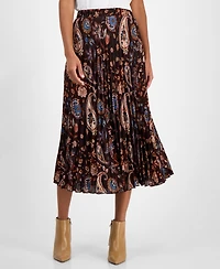 T Tahari Women's Printed Pull-On Pleated Midi Skirt