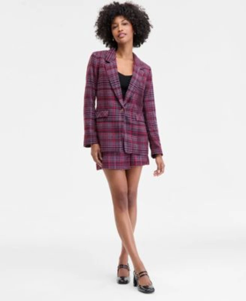 On 34th Womens Plaid Single Button Blazer V Neck Tank Plaid Wrap Mini Skirt Macys Exclusive