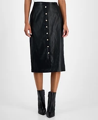 T Tahari Women's Faux-Leather Midi Skirt