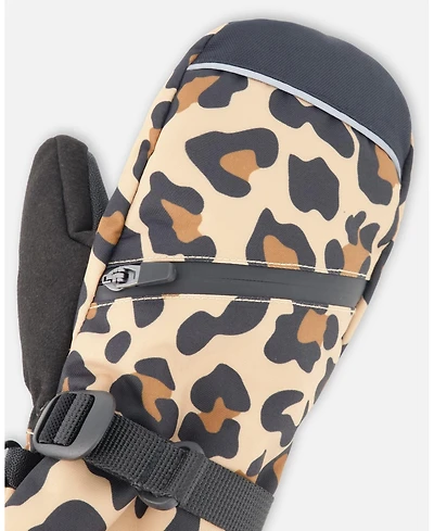 Deux par Girl Winter Mittens Teknik Beige Leopard