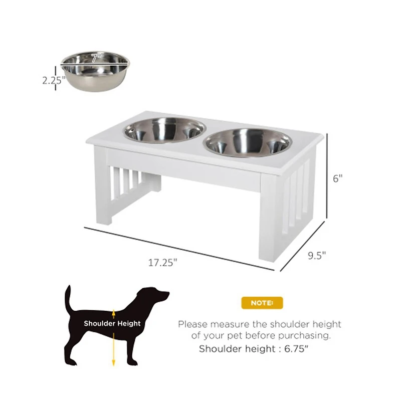 Aostirmotor 6 in-h White Small Puppy Dog Feeding Station Stainless Steel Elevated Bowls Wooden Frame