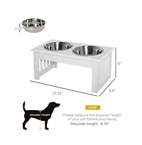 Aostirmotor 6 in-h White Small Puppy Dog Feeding Station Stainless Steel Elevated Bowls Wooden Frame