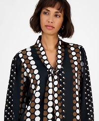 T Tahari Women's Printed Tie-Neck Long-Sleeve Blouse