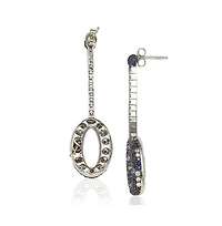 Suzy Levian New York Sterling Silver Sapphire & Created White Oval Circle Drop Dangle Earrings