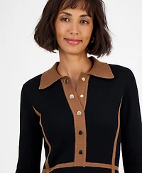 T Tahari Women's Collared Long-Sleeve Snap-Front Dress