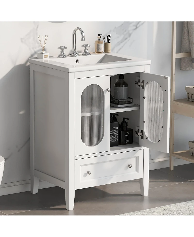 Casainc 24" Bathroom Vanity with Sink, Cabinet with One Drawer and Doors, Adjustable Shelf, Solid Wood and Mdf