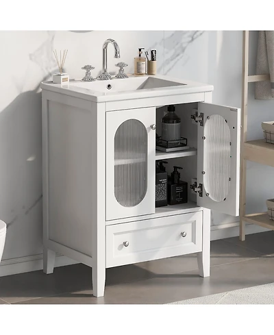 Casainc 24" Bathroom Vanity with Sink, Cabinet with One Drawer and Doors, Adjustable Shelf, Solid Wood and Mdf