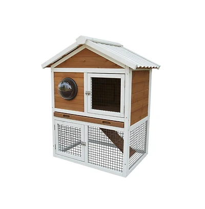 Aostirmotor Outdoor White and Red 2-Tier Wood Pet House with Waterproof Roof and Removable Pull Out Tray for Small Animals