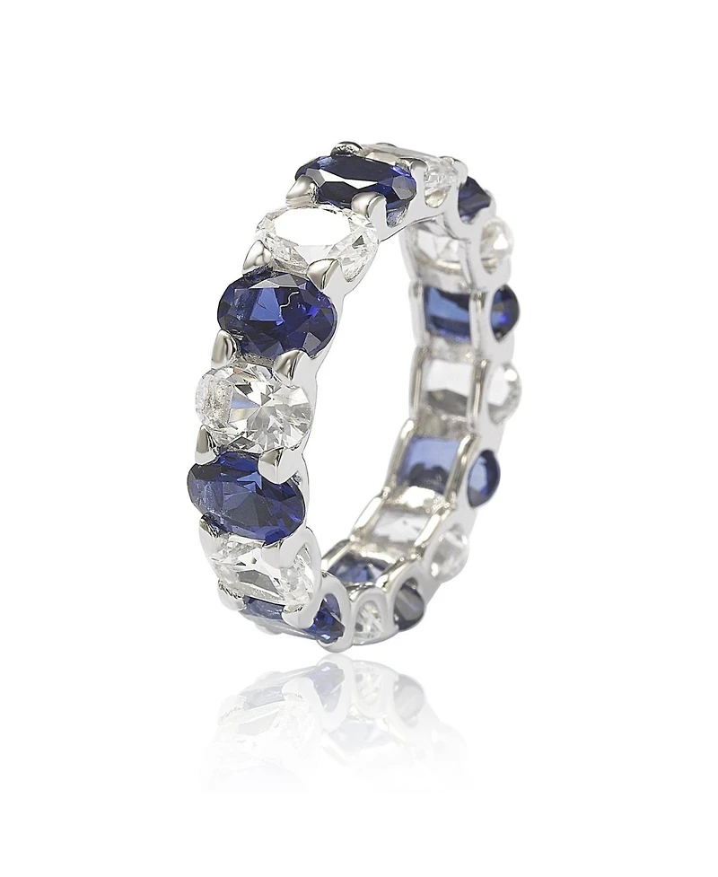 Suzy Levian New York Sterling Silver Oval Sapphire and Created White Eternity Band