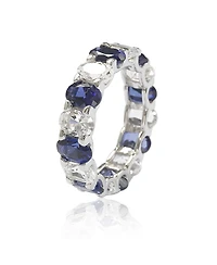 Suzy Levian New York Sterling Silver Oval Sapphire and Created White Eternity Band