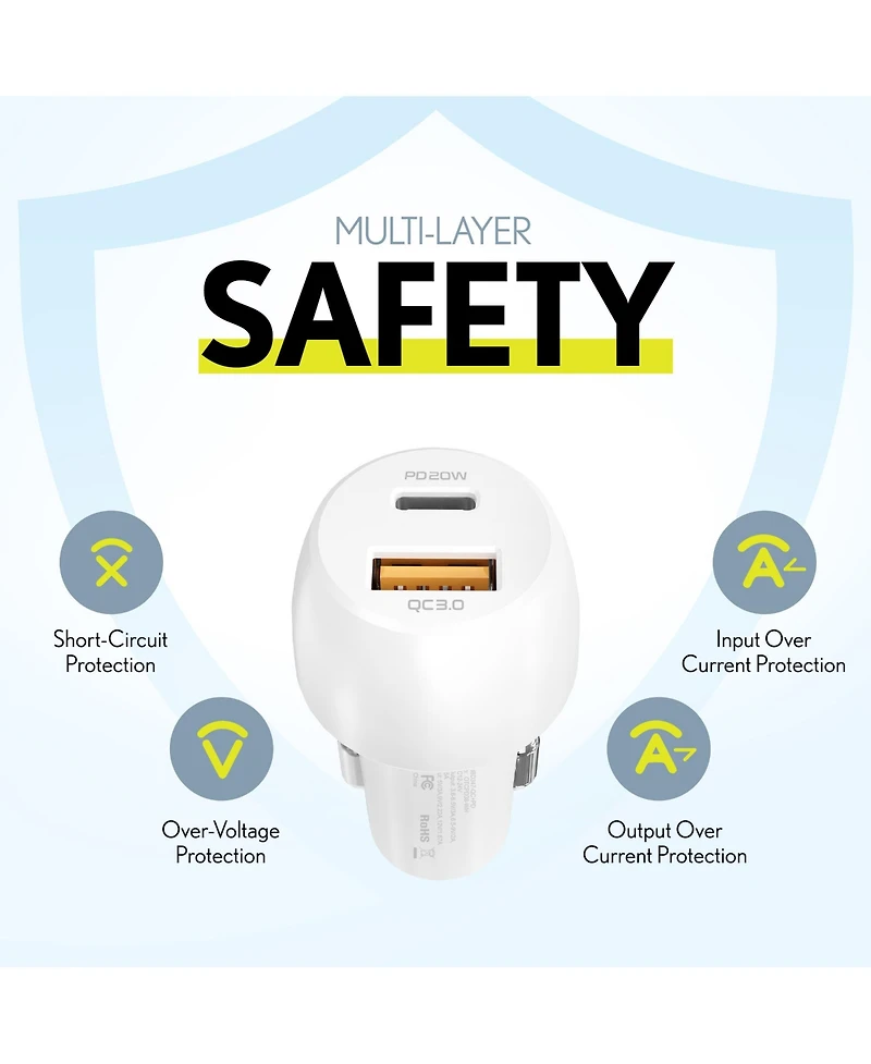 Overtime Lightning to C Cable: Dual Usb-c PD20W & Usb-a Car Charger (OHC10ICX2)