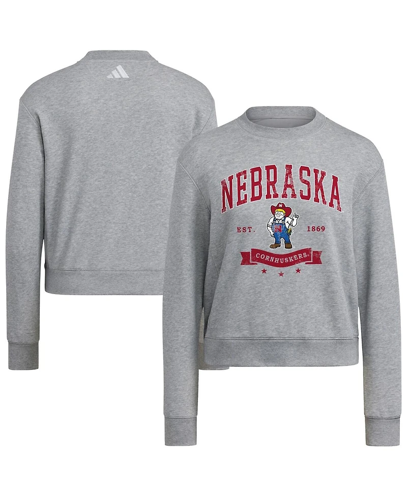 Adidas Women's Gray Nebraska Huskers Pullover Crewneck Sweatshirt