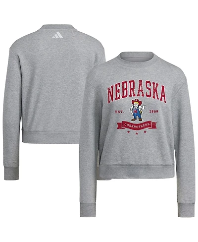 Adidas Women's Gray Nebraska Huskers Pullover Crewneck Sweatshirt