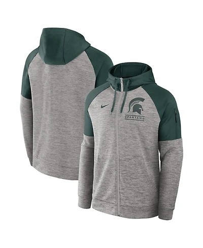 Nike Men's Heather Gray Michigan State Spartans Fitness Raglan Performance Full-Zip Hoodie