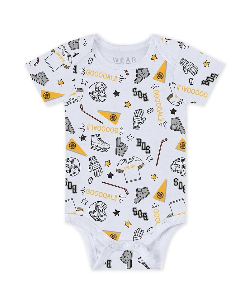 Wear by Erin Andrews Baby Boys and Girls 3-Piece Boston Bruins Turn Me Around Bodysuits Pants Set
