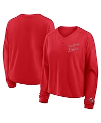 Fanatics Women's Red New Jersey Devils Oversized All Out Effort Long Sleeve Henley T-Shirt