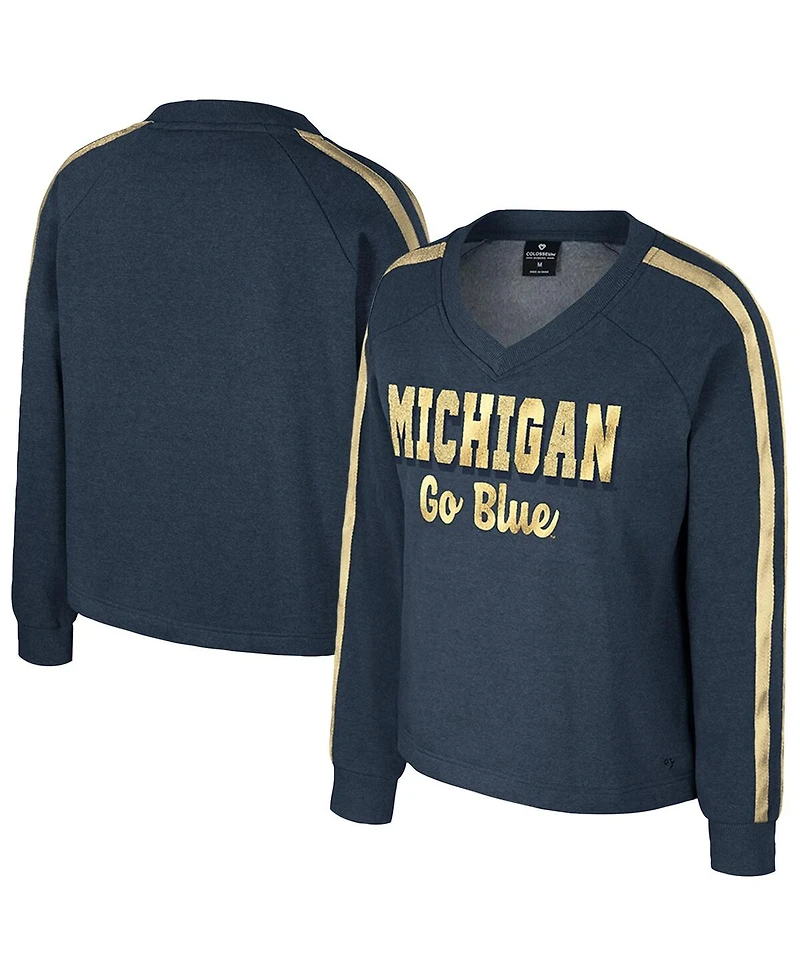 Colosseum Women's Navy Michigan Wolverines Treasures Long Sleeve V-Neck T-Shirt