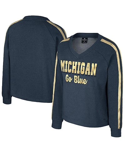 Colosseum Women's Navy Michigan Wolverines Treasures Long Sleeve V-Neck T-Shirt