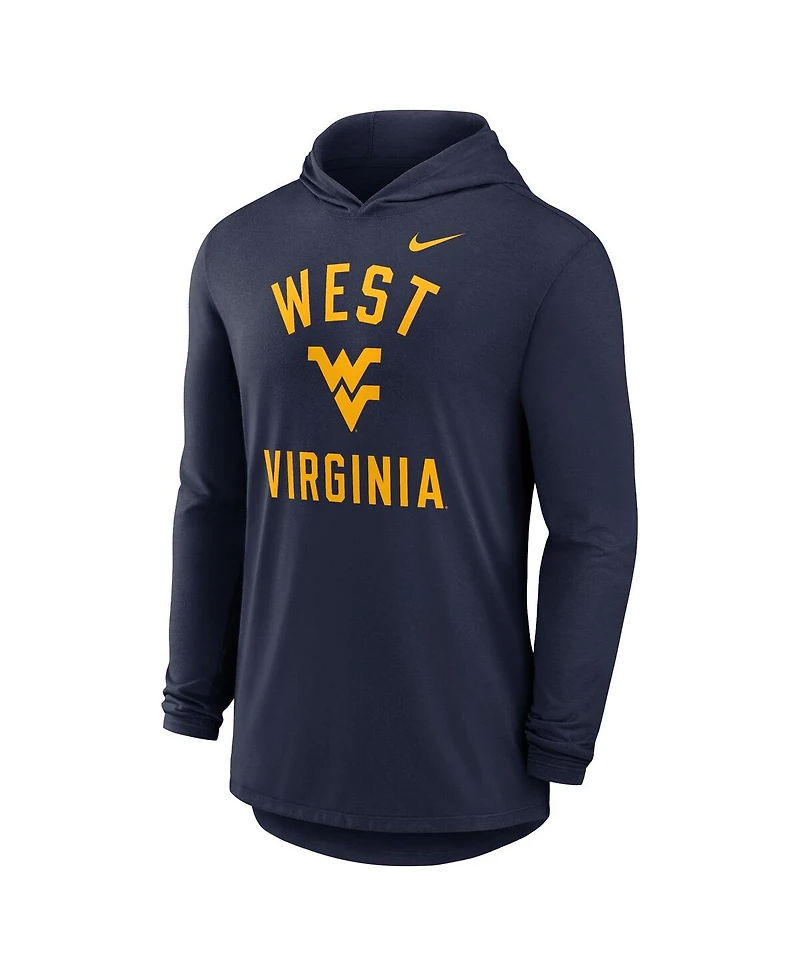 Nike Men's Navy West Virginia Mountaineers Classic Arch Tri-Blend Performance Long Sleeve Hoodie T-Shirt