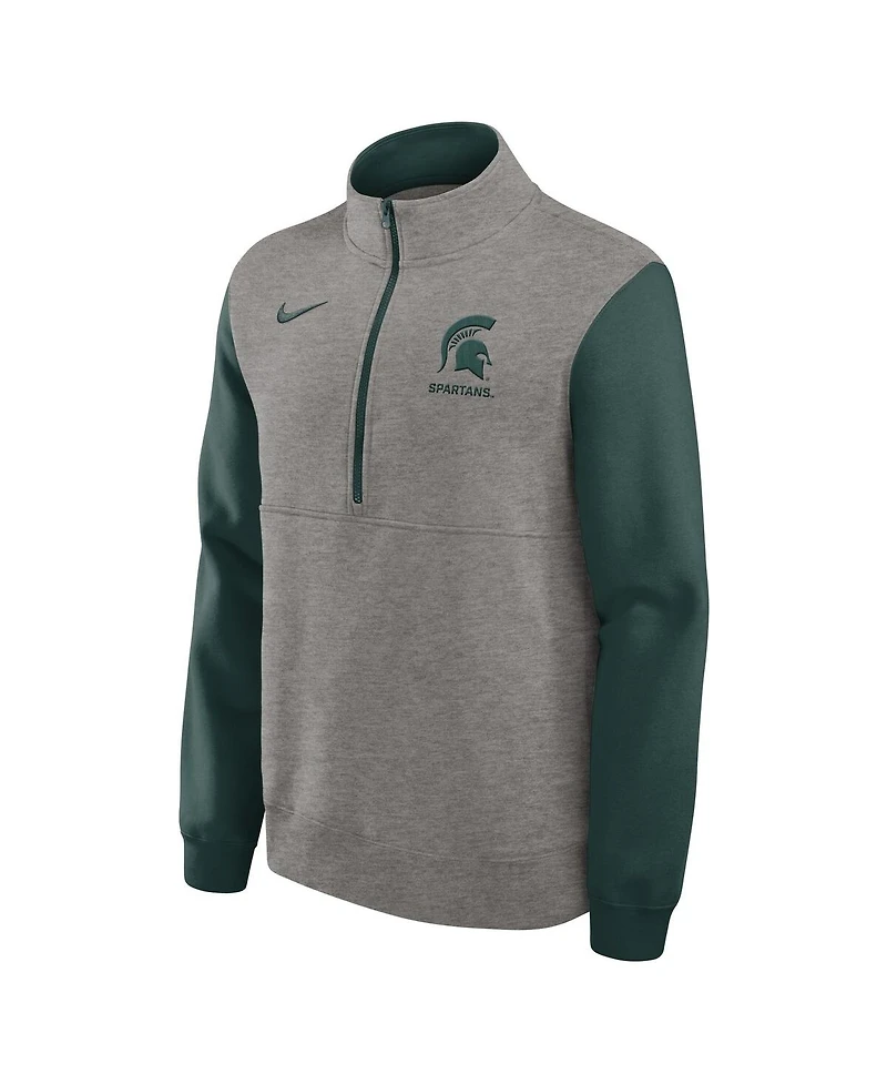 Nike Men's Heather Gray/Green Michigan State Spartans Club Fleece Half-Zip Pullover Sweatshirt