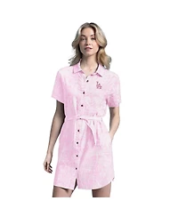 Margaritaville Women's Pink Los Angeles Dodgers Palm Linen Dress