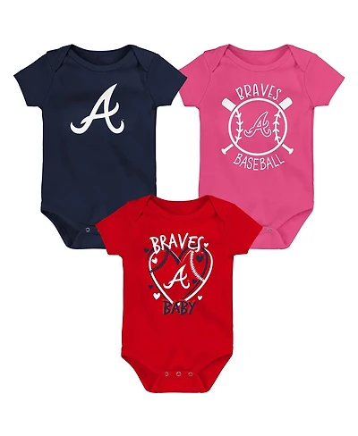 Outerstuff Baby Boys and Girls 3-Pack Atlanta Braves Slide Home Bodysuit Set