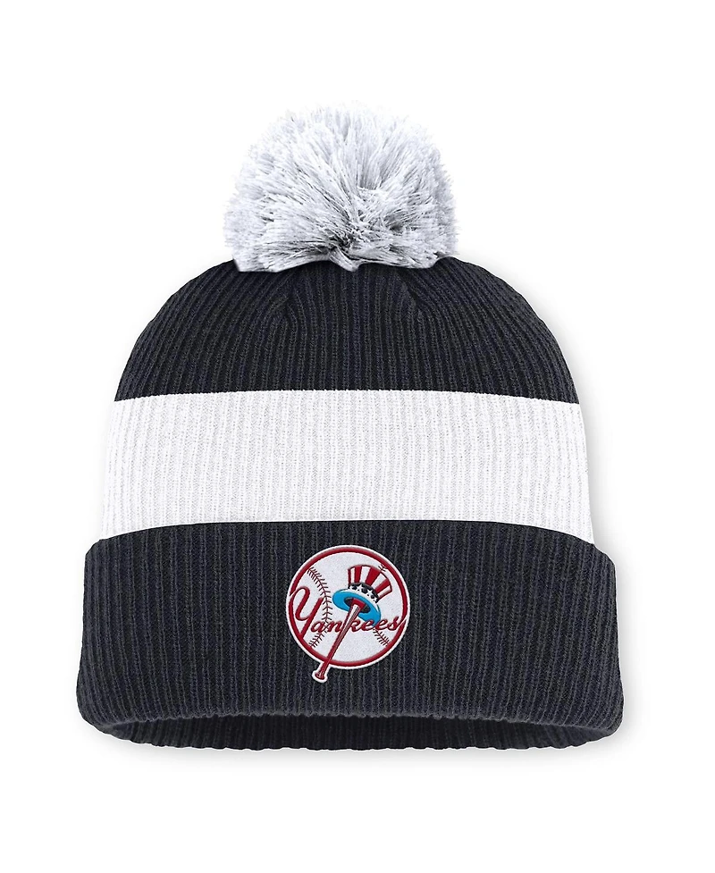 Nike Men's Navy/White New York Yankees Cooperstown Collection Peak Standard Cuffed with Pom Knit Hat